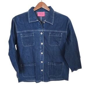 Vintage Carol's Denims Blue Jean Jacket Women's Large Utility Cargo Pockets